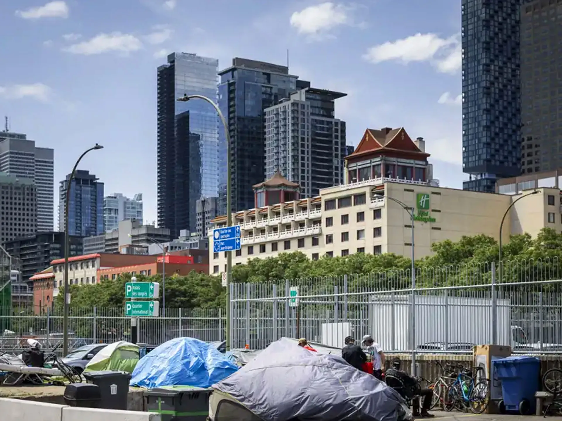 Photo of a makeshift camp in downtown Montreal.